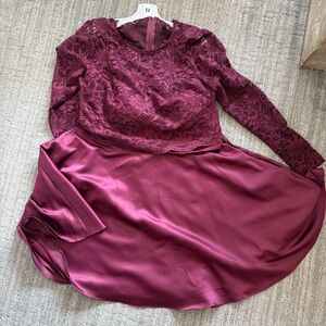 Elegant Lace Burgundy two piece Dress